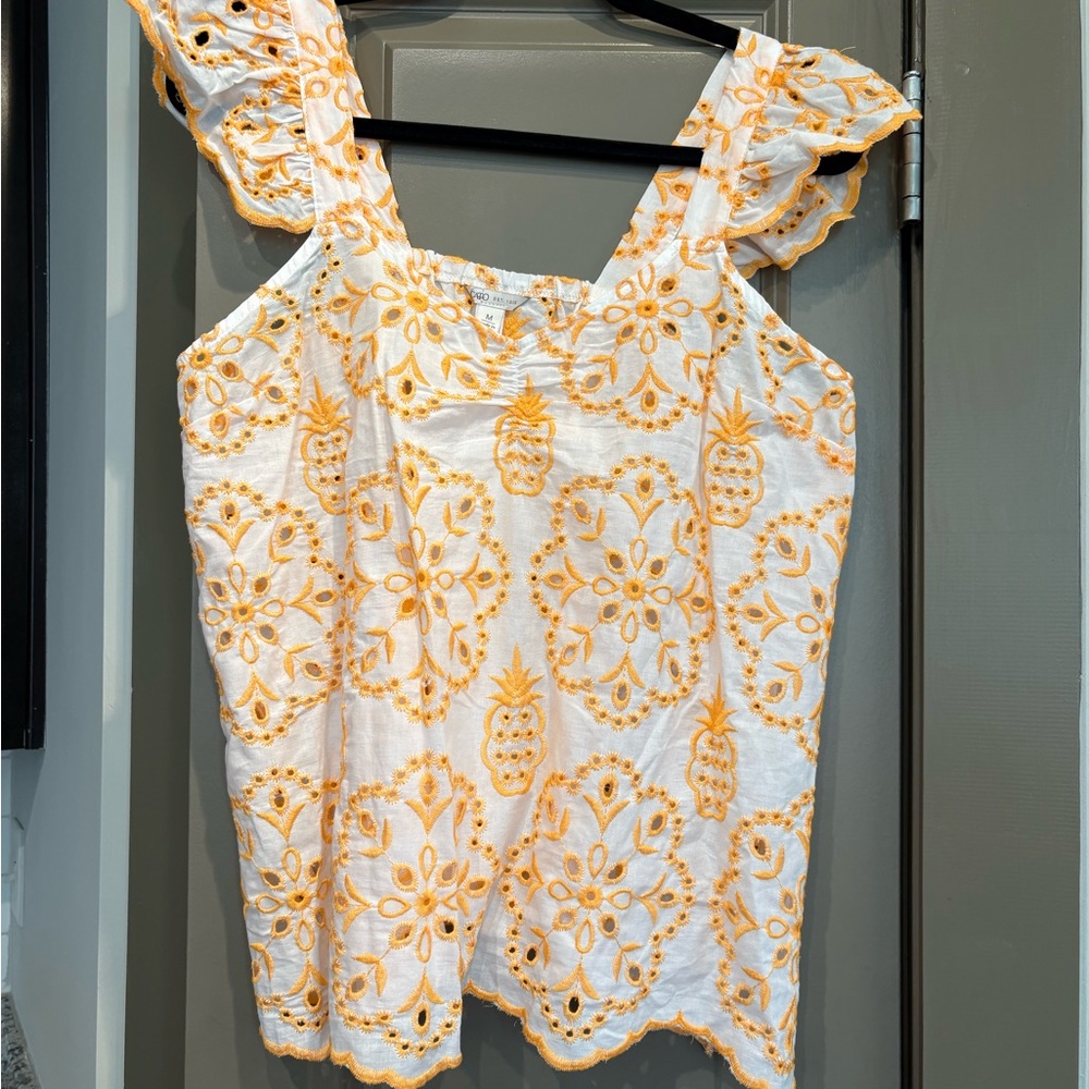 💙Orange Smocked Ruffled Sleeveless Blouse